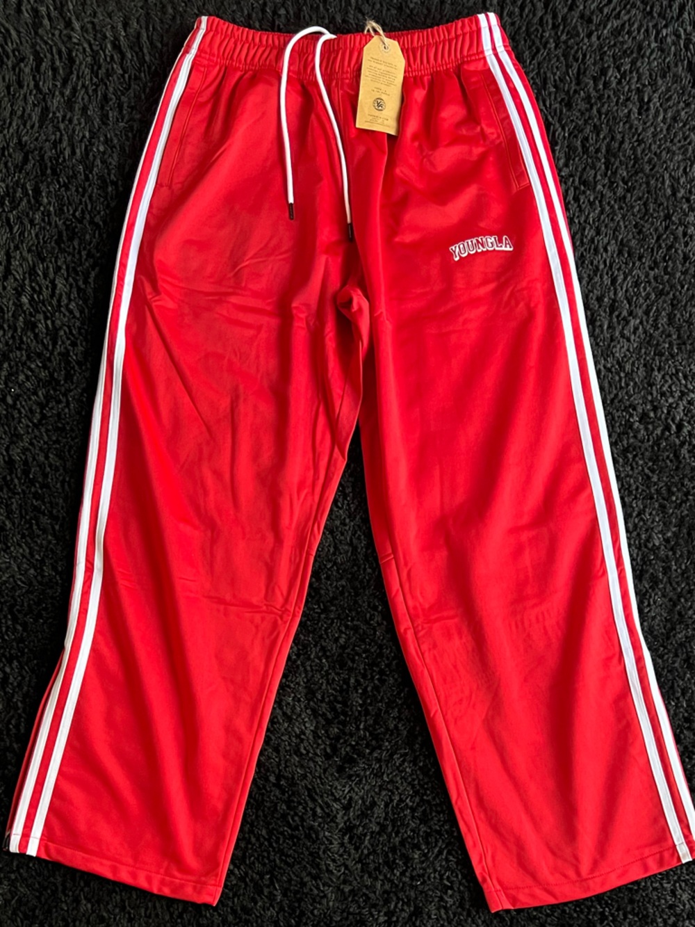 YoungLA Red Track Pants with White Side Stripes